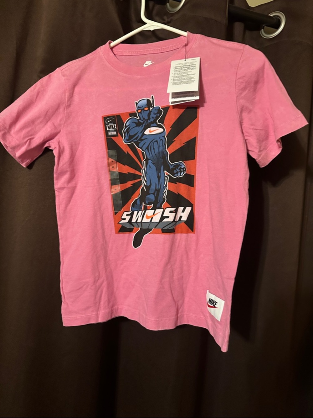 Nike Kids Pink Graphic 'Swish' Tee with Blue Hero Print